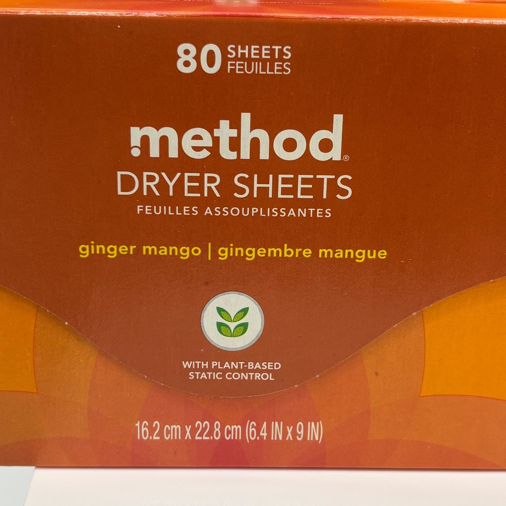 Method Dryer Sheets Ginger Mango 80 Count 3 Pack 240 Total Sheets Laundry Bundle - Picture 2 of 4
